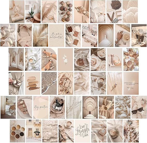 WOONKIT Beige Wall Collage Kit, Aesthetic Pictures, Teen Girls Room Decor, 50PCS 4X6 IN
