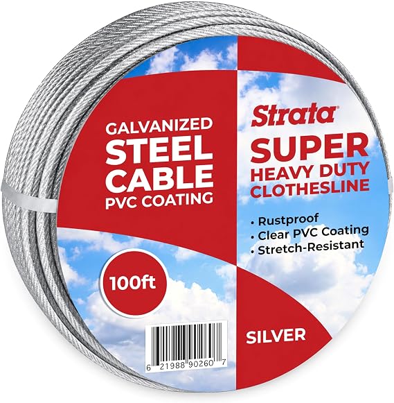 Strata 100 ft Outdoor Clothesline, Super Heavy-Duty Galvanized Steel Cable