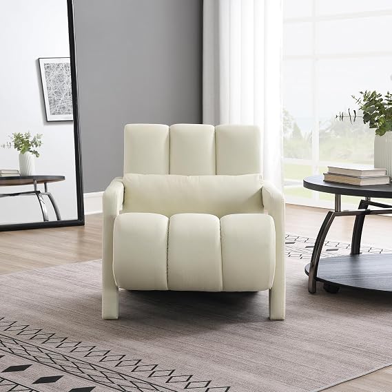 Modern Upholstered Accent Chair with Lumbar Pillow, Comfortable Linen Fabric Armchair, Comfy Single Sofa Lounge Chair for Reading, Home Theater, Living Room, Bedroom (Beige)
