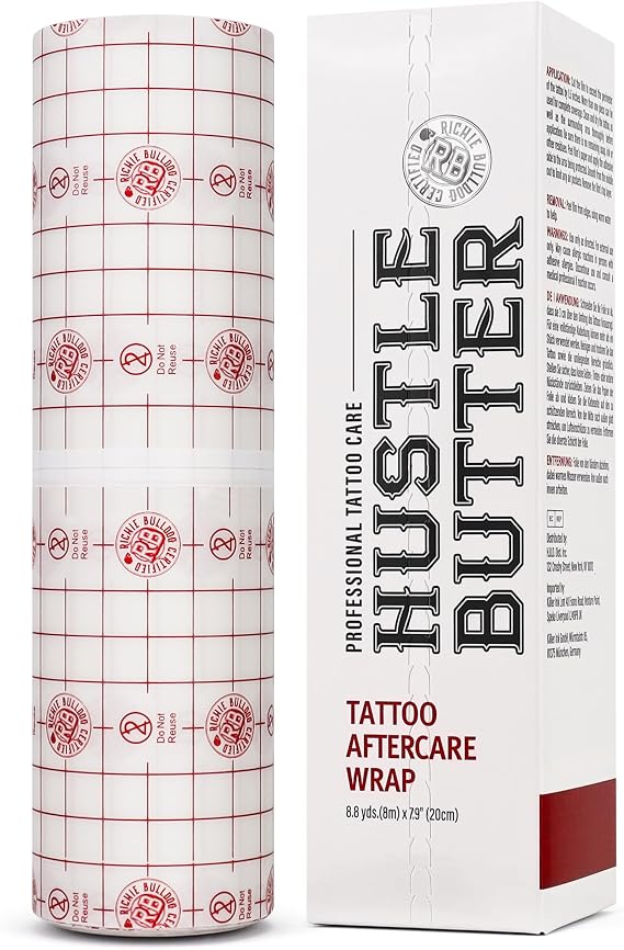 Hustle Butter Second Skin Tattoo Wrap - 7.9 Inches x 8.8 Yards - Transparent Adhesive Roll - Easy Removal, Mess-Free Body Art Wrap - Breathable & Latex-Free - Professional Size Tattoo Aftercare