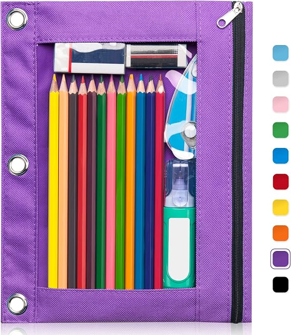 Forvencer 3 Ring Binder Pencil Pouch - Clear Window Pencil Case with Binder
