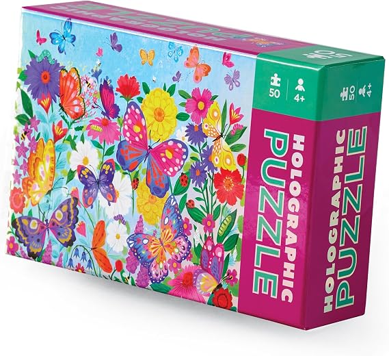 Crocodile Creek 50-Piece Jigsaw Puzzle - Fun Table or Floor Puzzles for Kids Ages 4-6 and Up - Includes Heavy-Duty Shaped Box for Storage - Butterfly - 12" x 8" Finished