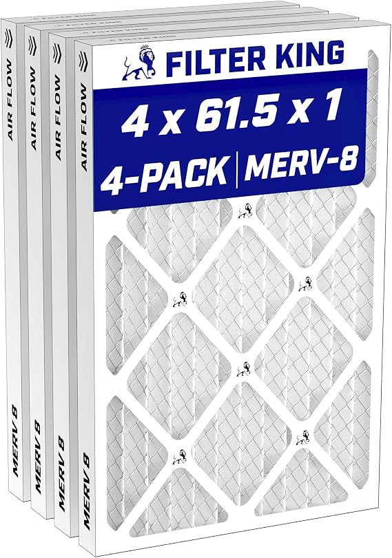 Filter King 4x61.5x1 Air Filter MERV 8, AC Furnace Filters (4-Pack) | Dust & Allergy Control (Actual Size: 4 x 61.5 x .75)