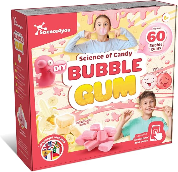 Science4you Bubble Gum Sweets Lab – Candy Making Kit to Make your own 60 Bubble Gums for Kids, Science of Candy, Jelly Toys to your Party Bags, Educational Sweet Gift Box for Boys & Girls Age 6 7 8 9+