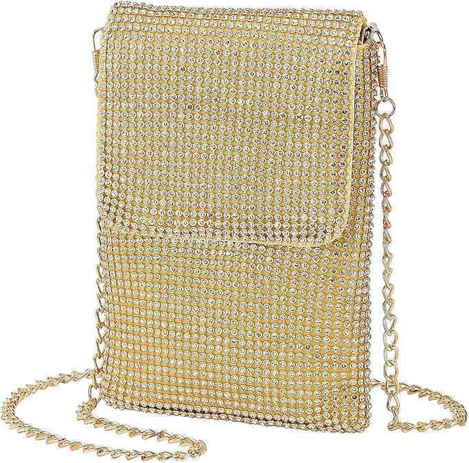 Rhinestone Crossbody Cell Phone Purse Wallet Clutch Crystal Evening Handbags Bling Shoulder Smart Phone Bag