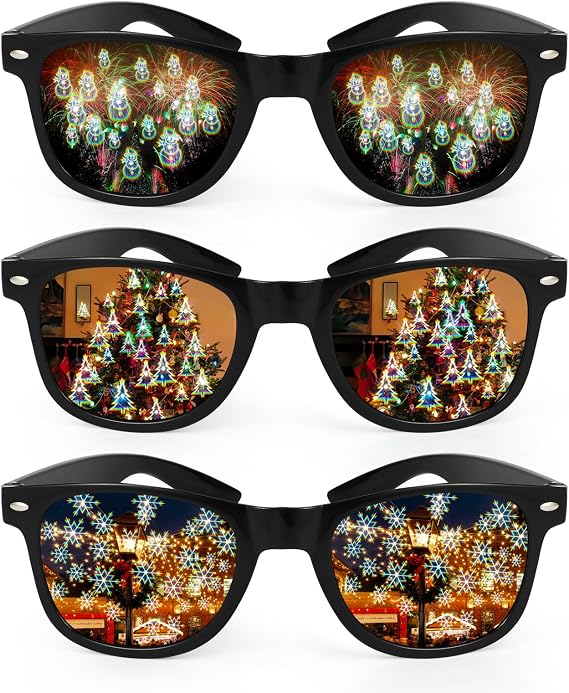 3PCS Christmas Diffraction Glasses, Light Refraction for Lights, 3D for EDM Festival Party