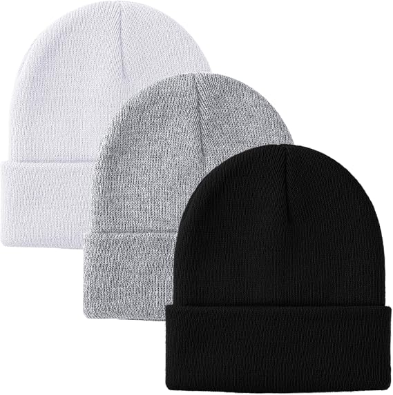 Glooarm 3 Pack Toddler Beanie Kids Beanie Winter Hats Knit Ribbed Boys Girls Beanies Warm Cuffed Caps