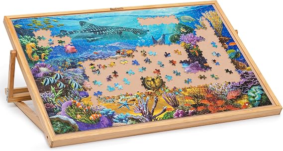 Becko Adjustable Wooden Puzzle Board Jigsaw Puzzle Platform Puzzle Easel for Adults for Puzzles Up to 1000 Pieces