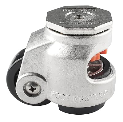 FOOT MASTER SGDN-80-S-NYN Leveling Caster, 63 mm Nylon 66 Wheel, Stainless Steel, Height Adjustable Foot Pad, Stem Mounted Swivel Caster, 550 kg Load Rating