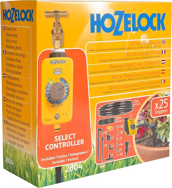 Hozelock Classic Micro Irrigation for Borders or up to 25 Plant Pots, with Sensor Plus Controller