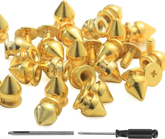 YORANYO 100 Sets Spikes and Studs 9.5MM Spikes for Clothing Metal Studs Rivets for Leather Punk Spikes Rivets Screw Back Studs and Spikes for Clothing Shoes Belts Bags Hats 3/8 Inch (Gold)