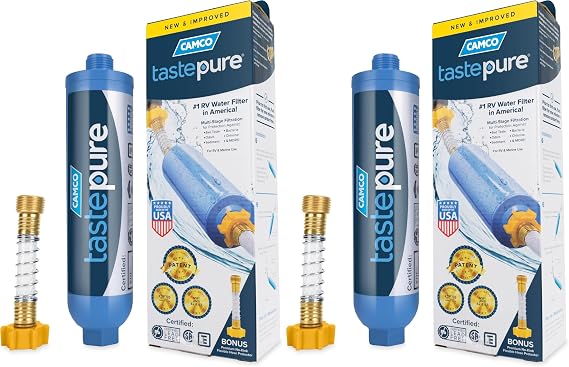 Camco TastePURE Water Filter, 6-Step Filtration | For RV | Flexible Hose Protector | Made in USA | 40043