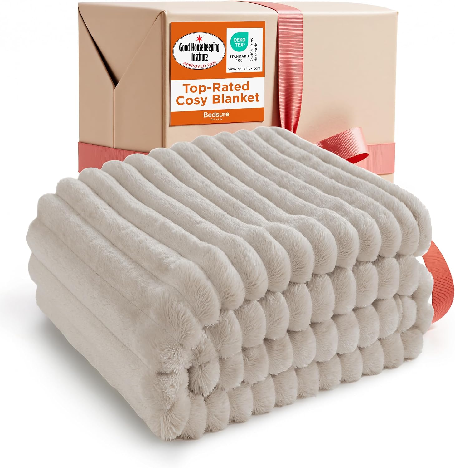 Bedsure Fleece Throw Blanket for Sofa - Fluffy Cosy Warm Blankets for Bed, Soft Cute Single Throw Gifts for Women and Girls, Beige, 130x170 cm