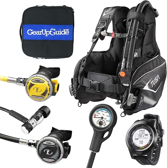 TUSA Complete Scuba Diving Gear Package Assembled Regulator Set BCD Gauges and Wrist Dive Computer GUpG Reg Bag