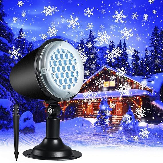 Christmas Snowflake Projector, Outdoor Holiday Projector, LED Snowfall Light Waterproof Landscape Decorative Lighting Storm Snowflake Light for Halloween Xmas Party Garden Patio Decoration
