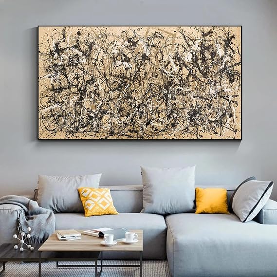 HYFBH Abstract Art Autumn Rhythm By Jackson Pollock Canvas Painting Posters and Prints Wall Art for Living Room Home Decor 70x130cm/28x51inch With Black Framed
