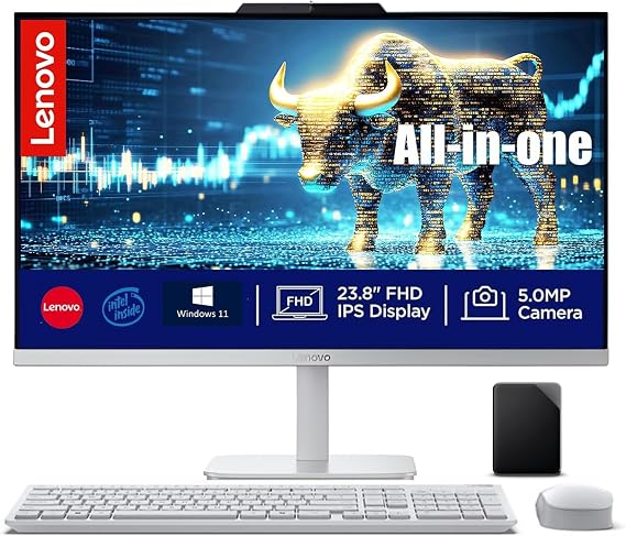 Lenovo 24 inch All in One Desktop| 16GB RAM| 1.5TB Storage(1TB SSD On Board & 512GB External)| Intel Ultra-Fast 4-Core CPU| Full HD Display| Wi-Fi 6| Windows 11 | Wireless KB & Mouse | Quiet Design