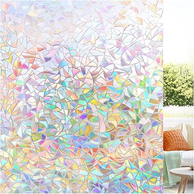 LUTE Window Privacy Film, Rainbow Window Film, 3D Decorative Stained Glass Cling, Non-Adhesive Vinyl Static Cling Removable Glass Stickers, Sun UV Blocking Decal Covering for Home, 11.8 x 78.7 inches