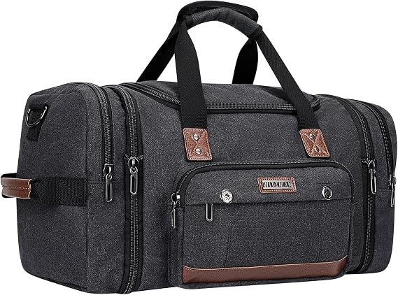 WITZMAN Canvas Duffle Bag for Men Expandable Convertible Travel Gym Duffel