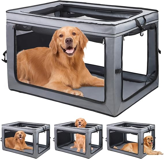 ZUKKA Collapsible Dog Crate for Medium Large Dogs Portable Waterproof Dog Crate Foldable Soft Kennel 3-Door and Mesh Windows for Indoor & Outdoor Travel,with Storage Bag