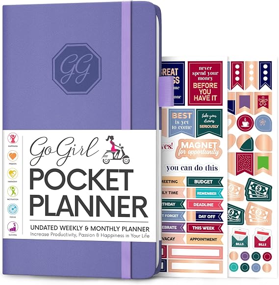 GoGirl Undated Pocket Planner, Small Weekly Life Agenda, Lavender