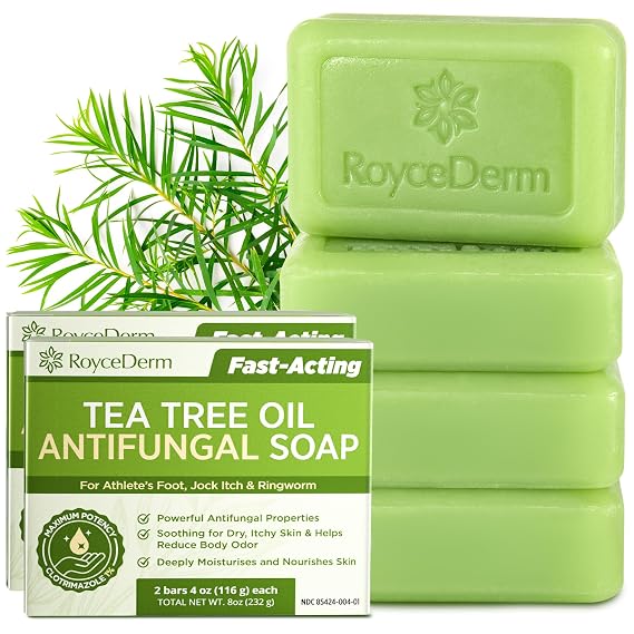 Roycederm Antifungal Bar Soap - Tea tree Oil Soap - Athletes Foot Treatment for Jock Itch & Ringworm - Medicated Antifungal Soap with Clotrimazole 1% - Tea Tree Oil Scent, 2 Pack