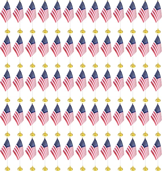 100 Pack USA US Desk Flags,Small Mini American Deluxe Table Flags Set with Stand Base,8.2 x 5.5 inches Miniature Desktop Flag