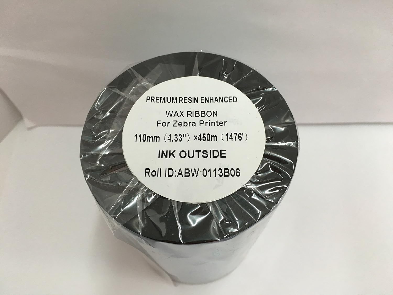12 Rolls Premium Resin Enhanced Black Wax Ribbons 4.33 x 1476 or 110mm x 450m Thermal Transfer Ink Outside Zebra Printer