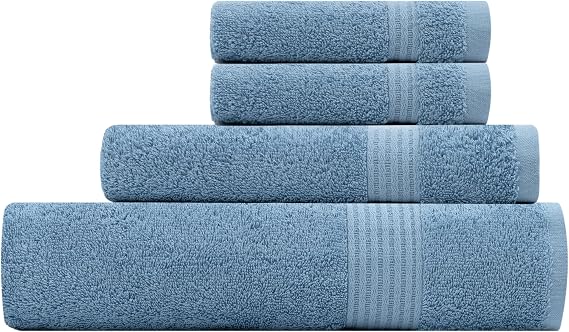 TowelSelections Soft and Absorbent Towels Cotton for Bathroom Hotel Shower Spa Gym, Bath Towel, Hand Towel, 2 Washcloth, 4 Piece Set Allure Blue