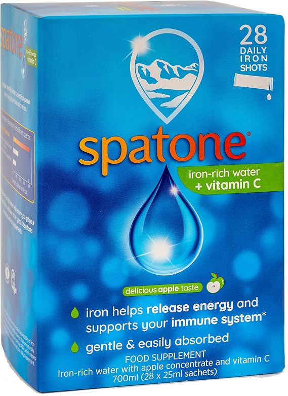 Spatone Natural Iron Supplement + Vitamin C (28 Sachets), Daily Convenient Liquid Iron Sachets, Nothing Artificial, Better Absorption than Tablets, Less Side Effects, Apple Flavour