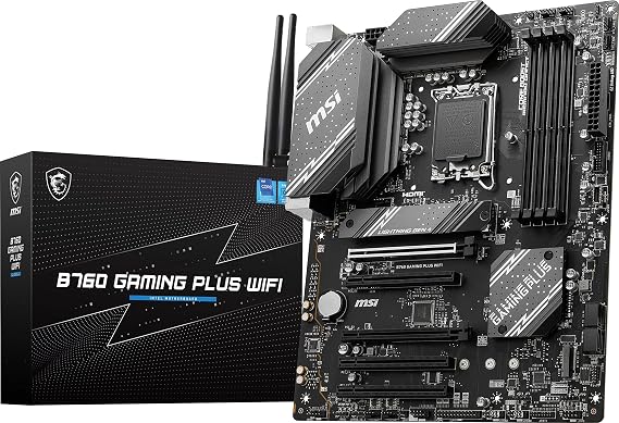 MSI B760 Gaming Plus WiFi Gaming Motherboard (DDR5 Memory ONLY) for 12th/13th/14th Gen Intel Processors, LGA 1700, PCIe 4.0, M.2, 2.5Gbps LAN, USB 3.2 Gen2, HDMI/DP, Wi-Fi 6E, Bluetooth 5.3, ATX