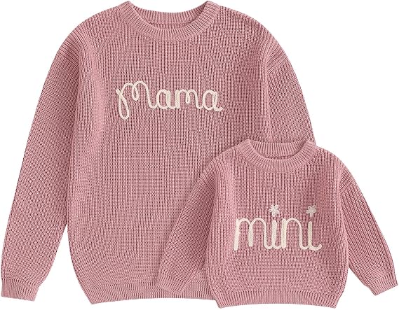 Mommy and Me Matching Outfits Mama and Mini Long Sleeve Crewneck Sweater Pullover Tops Mother Baby Matching Clothes
