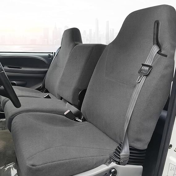 Front Seat Covers for Dodge Ram 1500 2500 3500 Quad Cab 1998-2002 40/20/40 Split Bench with Integrated Seatbelt Access Heavy-Duty 600D Oxford Fabric Waterproof Stain Resistant Gray