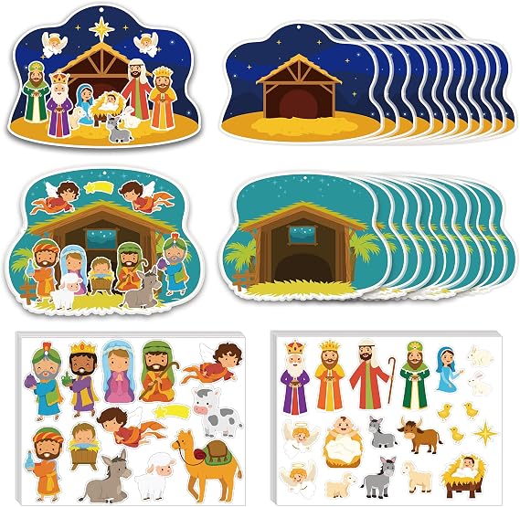24 Sets Nativity Craft Sticker DIY Kits for Xmas Party Favors | Make a Nativity Scene Christmas Stickers,Crafts DIY Kits,Religious Sunday School Games Activities Decoration Supplies