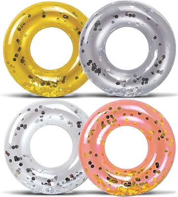 POZA Inflatable Pool Float Tube Sparkly Confetti Swim Ring, Heavy Duty UV Resistant Inflatable Tube Pool Float for Kids & Adults Multiple Colors & Sizes Beach, Lake & Pool Party Float