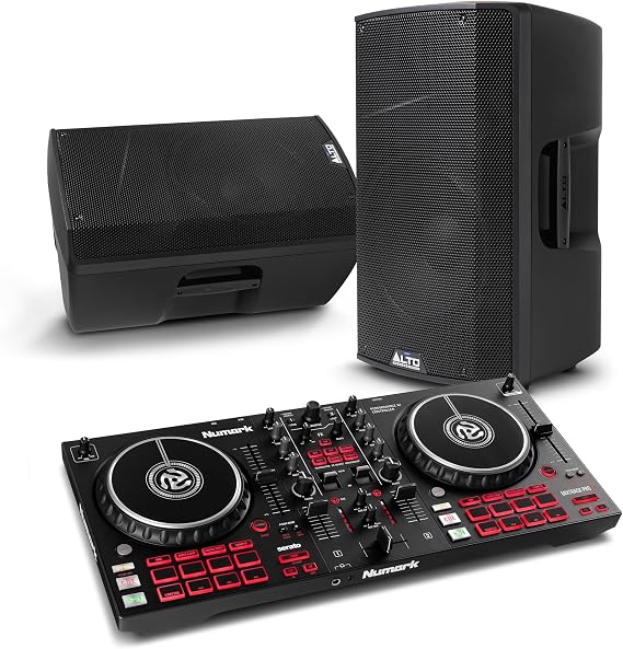Numark Mixtrack Pro FX DJ Controller and ALTO TX412 Powered PA Speakers Pair for Live Music, DJ sets, Events, Music production