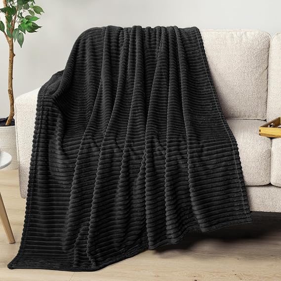 PAVILIA Soft Lightweight Fleece Throw Blanket for Sofa Couch, Black 50x60
