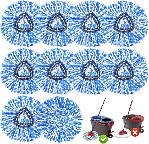 10 Pack Mop Replace Heads Compatible with O-Cedar Easywring Rinseclean 2-Tank System, Spin Mop Head Replacement, Microfiber Mop Refills for Deep Cleaning, Washable and Reusable