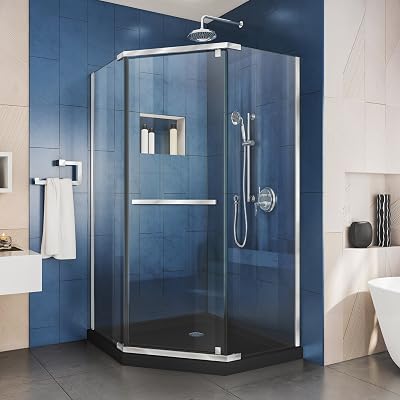 DreamLine Prism 40 in. x 74 34 in. Frameless Neo-Angle Pivot Shower Enclosure in Chrome with Black Base Kit, DL-6032-88-01