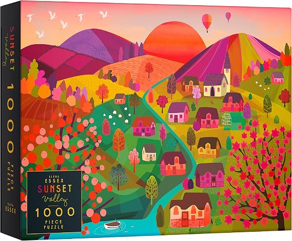 Elena Essex Puzzle - Sunset Valley / Puzzle 1000 Pieces Adult / Puzzle Adult / 1000 Pieces Puzzle / Landscape Village Autumn Winter / Size 70 x 50 cm
