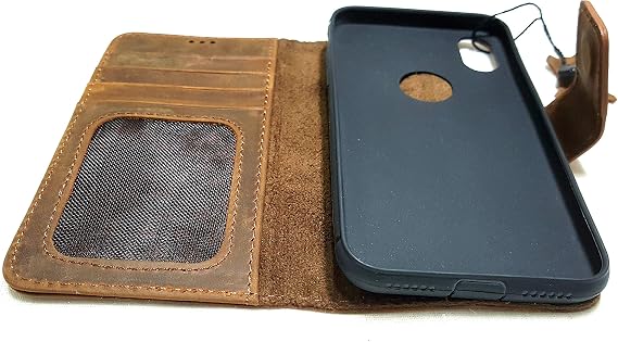 Compatible with iPhone X Leather Walletcase Handmade Bookcase Brown by TOLEATHER