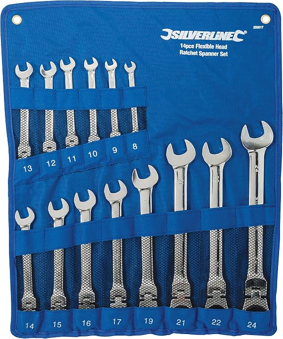 Silverline 399017 Flexible Head Ratchet Spanner Set 14pce 8-24 mm