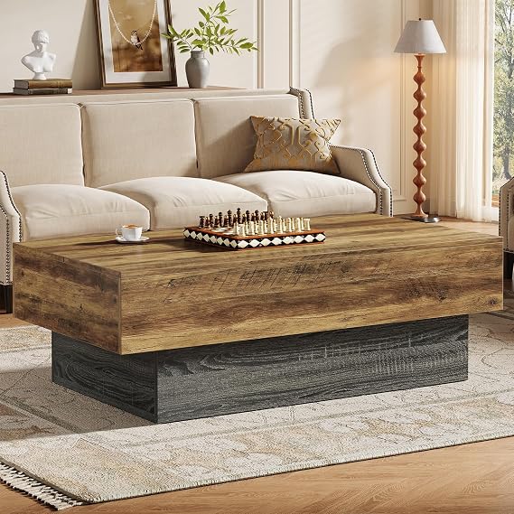 Tribesigns 55-Inch Farmhouse Wood Coffee Table, Rustic Large Rectangle Tea Table, Vintage Center Table for Living Room, Office Reception, Rustic Brown & Grey