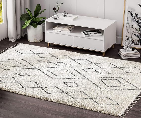 Abani Tribal Style Diamond Print 4' x 6' Area Rug Willow Collection Rugs - Traditional Ivory & Grey Moroccan Pattern Accent Rug