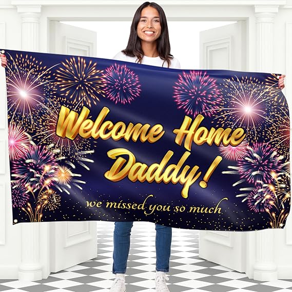 Welcome Home Daddy Banner - Welcome Back Decorations 5x3 ft - We Missed You Banner (Blue)