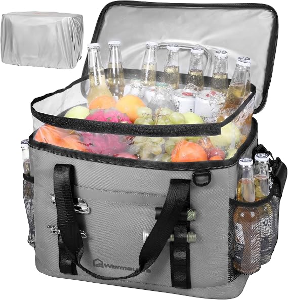 WARMOUNTS Insulated Cooler Bag 48/75 Cans, Soft Sided Portable Lunch Bag Coolers w/Zippered Top, Leak Proof PVC Interlayer, 5-Layer Insulation Large Ice Chest Bag for Travel, Camping, Beach, Picnic