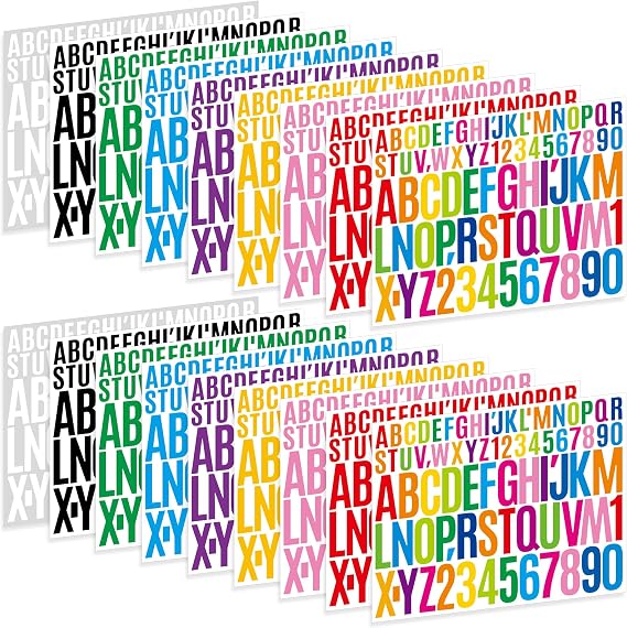 1404 PCS Letter Stickers 18 Sheets Alphabet Number Stickers 1 inch 2 inch Self Adhesive Waterproof Vinyl Sticker Letters for Scrapbook Water Bottles Poster Bulletin Board Mailbox Classroom Display