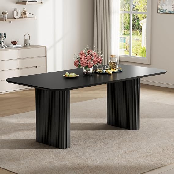 Oval Dining Table for 4-8 People, 70" Long Large Kitchen Table with Thick Sturdy Ripple Legs, Modern Spacious Rectangle Accent Dining Room Table for Dining Room/Kitchen/Home/Apartment (Black)
